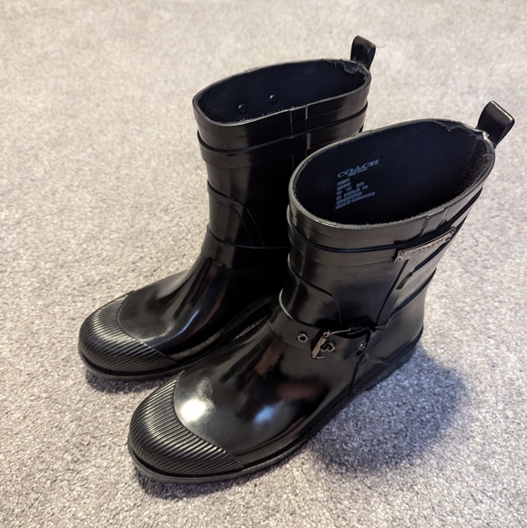 COACH Lester Shiny Rubber Rain Boots Size 9 - Picture 1 of 9